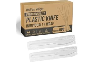 SafeWare Individually Wrapped White Plastic Knives 500 Pcs - Medium Weight - Ideal for House Party, Backyard BBQ, Picnic, Hom