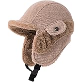 OVTKDTG Winter Trapper Hat with Ear Flaps, Faux Fur Lined, Windproof Cold Weather Beanie for Outdoor