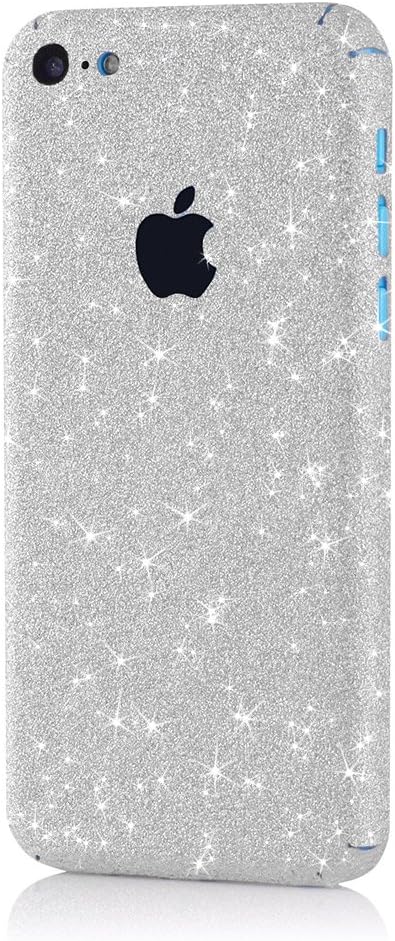 MC24® Glamour Skin glitter wrap for Apple iPhone 5c in silver - Diamond Shine adhesive sticker for front and back