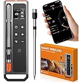 Wireless Meat Thermometer Digital-5.3 Bluetooth for Stable 800ft APP Control (iOS&Android), 10mins Charge for 24H Use Meat Probe, Accuracy ±0.5°F, Instant Read Meat Thermometer for BBQ, Grill, Oven