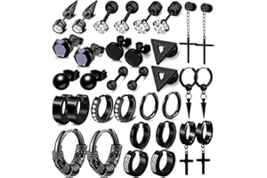 A-MINUSONE 17 Pairs Earrings for Men, Stainless Steel Earrings For Men Sensitive Skin, Fashion Earring Piercing Jewelry Cross Dangle Hoop Earrings Kit Studs Long-lasting Shine