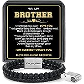 LUXEJEW Gifts for Men - Beaded Leather Bracelet 6mm Matte Agate Stone Bracelets for Men Dad Son Husband Boyfriend Grandpa Grandson Brother Uncle Nephew Adjustable Magnetic Clasp