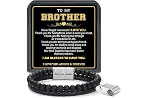 LUXEJEW Gifts for Men - Beaded Leather Bracelet 6mm Matte Agate Stone Bracelets for Men Dad Son Husband Boyfriend Grandpa Grandson Brother Uncle Nephew Adjustable Magnetic Clasp