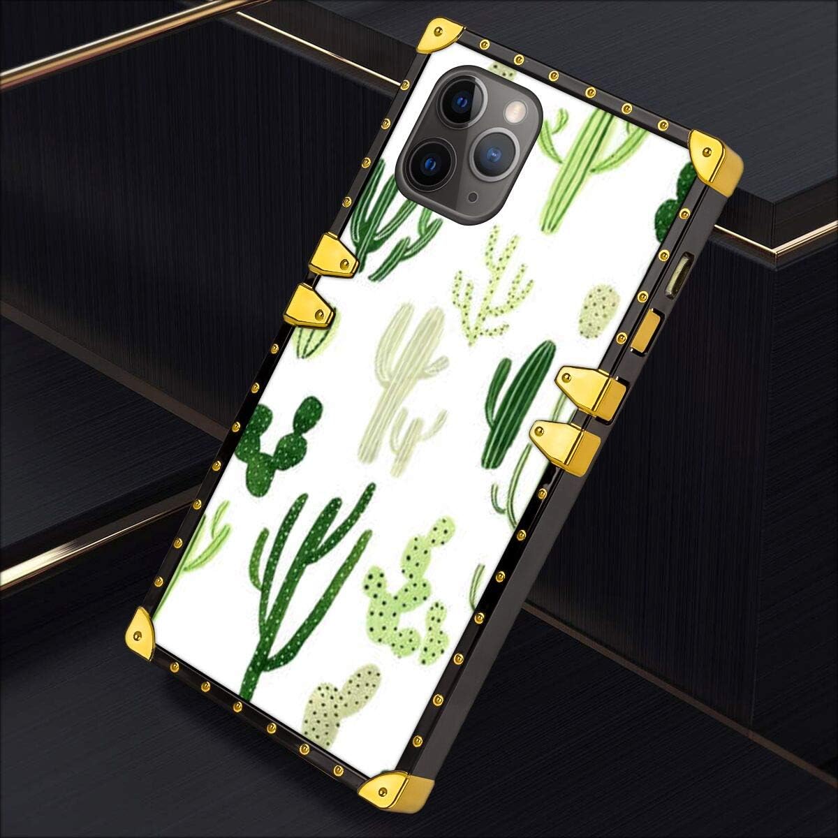 hfijgsj Square Case for iPhone 11 Pro Max 6.5 Inch 2019, Cactus Fashion Slim Soft Shockproof Design Metal Decorative Full Protective Phone Case