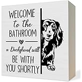 ATBWGT Funny Dachshund Bathroom Wooden Box Sign, Weiner Dog Bathroom Decor, Dachshund Wood Block Plaque Signs for Bath Room Toilet Restroom Desk Table Shelf Decor, 5x5 Inch