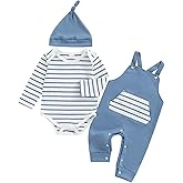 LAGKIYOJ Newborn Baby Boy Summer Clothes Stripe Rompers Suspender Pants Hat Cute Coming Home Outfit 0 3 6 9 12 18 Months
