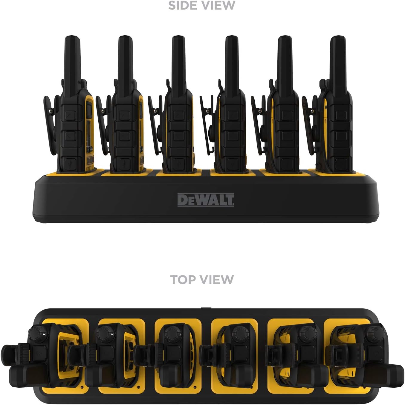 DEWALT DXFRS300 1 Watt Heavy Duty Walkie Talkies - Waterproof, Shock Resistant, Long Range & Rechargeable Two-Way Radio with VOX (6 Pack w/ Gang Charger) (DXFRS300-BCH6)