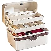 3-Layer Plastic Craft Lock Box Organizers and Storage, Portable Folding Tackle Box with Handle & Dividers, Multipurpose Case for Sewing, Art Supplies, Medicine Lock Box, Tools Lock Organizer