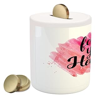Ambesonne Quote Piggy Bank Typography Phrase Follow Your Heart On Watercolor Effect Background Printed Ceramic Coin Bank Money Box For Cash Saving Black Hot Pink And Coral Amazon In Toys Games