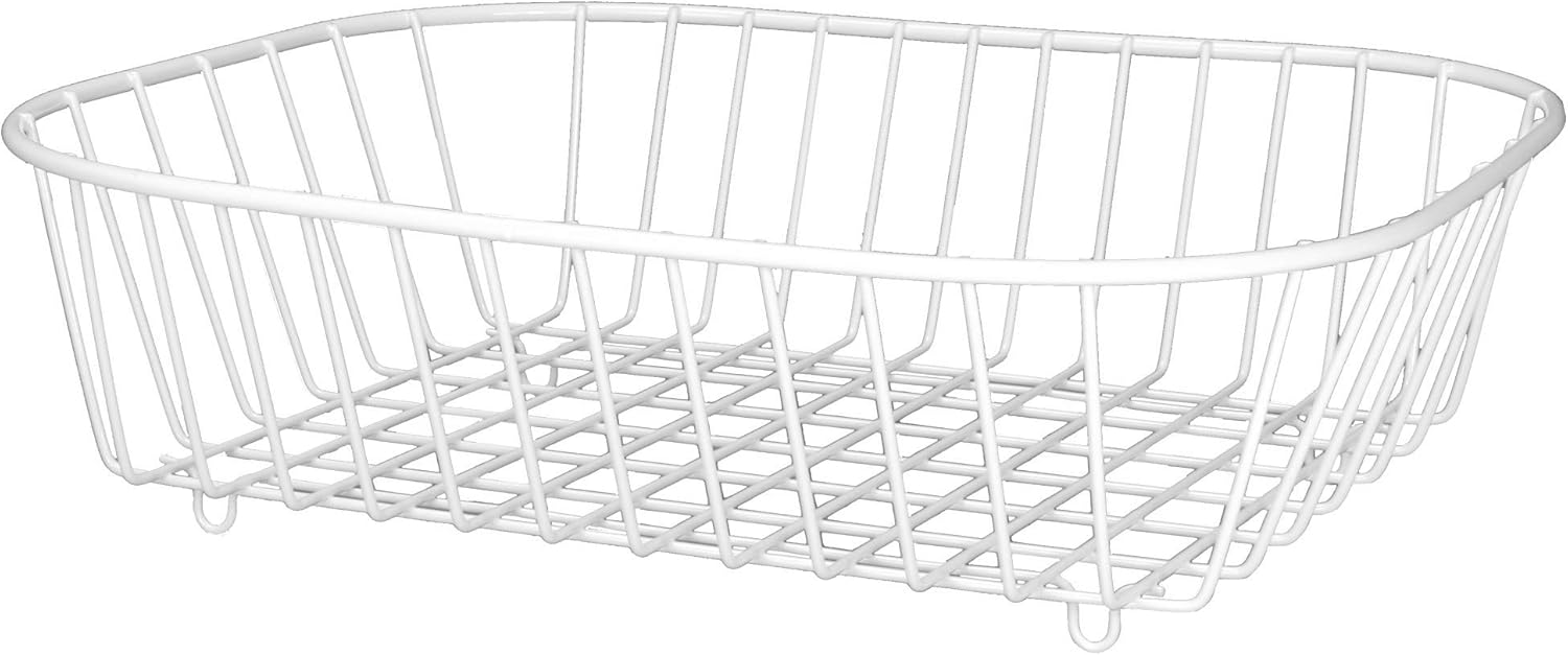 White Sink Basket Dish & Cutlery Draining Rack Wire Mesh Kitchen
