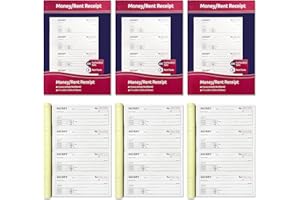 6-Pack Large Cash & Rent Receipt Books, Better Office Products, 2-Part Carbonless (White/Canary Yellow), 7-5/8" x 10-3/4", 20