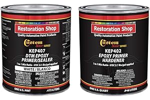 Custom Shop - White Epoxy Primer/Sealer 2.1 VOC (1/2 Gallon Kit) Anti-Corrosive DTM High-Performance Primer for Automotive and Industrial use Kit = 1 Qt. Epoxy Primer +1 Qt. of Epoxy HDR.(1-1 Mix)