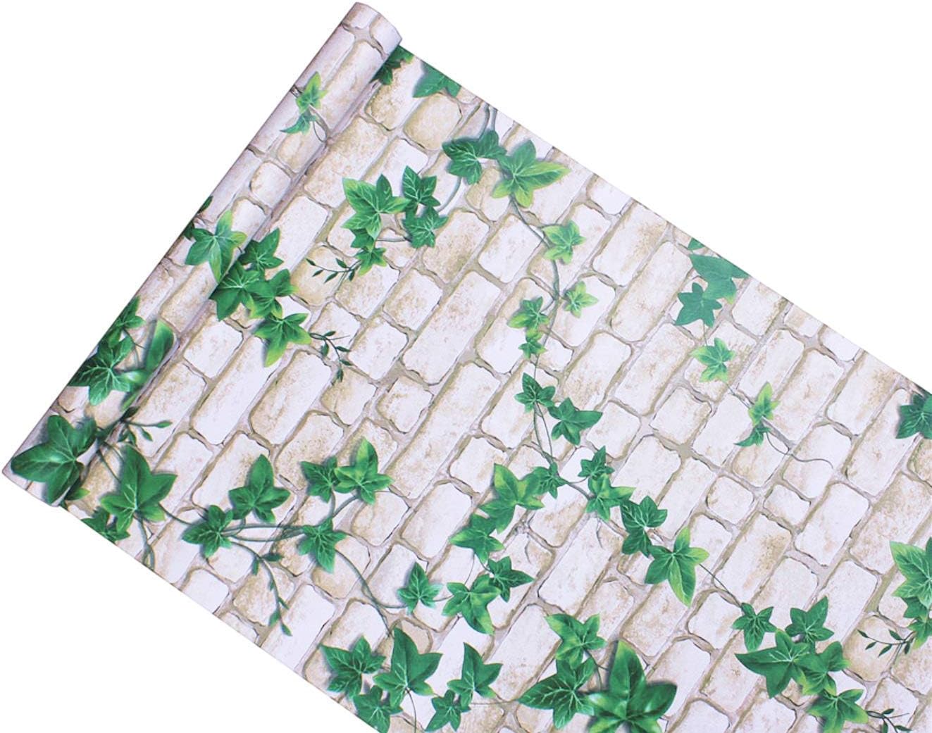 Amazon Lupika ルピカ 壁紙 はがせる レンガ 壁紙シール ウォールステッカー 緑 自然 グリーン ツタ草 防水 簡単 貼り付け 選べるデザイン 45cmx10m ペールグリーン 壁紙