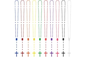 ZYFLSQ Bulk Plastic Rosary Beads Catholic 100 Pack, 17 Inch Assorted Rosary Cross Necklaces 10 Colors