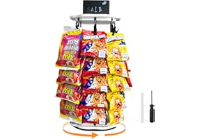EAVAN Chip Rack Display Stand,Snack Organizer,Flower-Shaped Rotating Wooden Concession Stand Supplies with 40 Clips,Waterproof Chip Organizer for Pantry,Chip Bag Holder,Chip Stand Display for Party,White