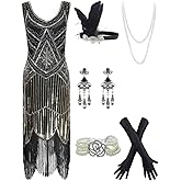 20s Flapper Gatsby Sequin Beaded Evening Cocktail Dress with Accessories Set