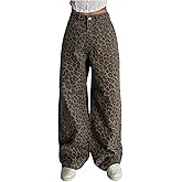 Floerns Women's Y2k Cheetah Print Wide Leg Jeans High Waisted Baggy Casual Denim Pants