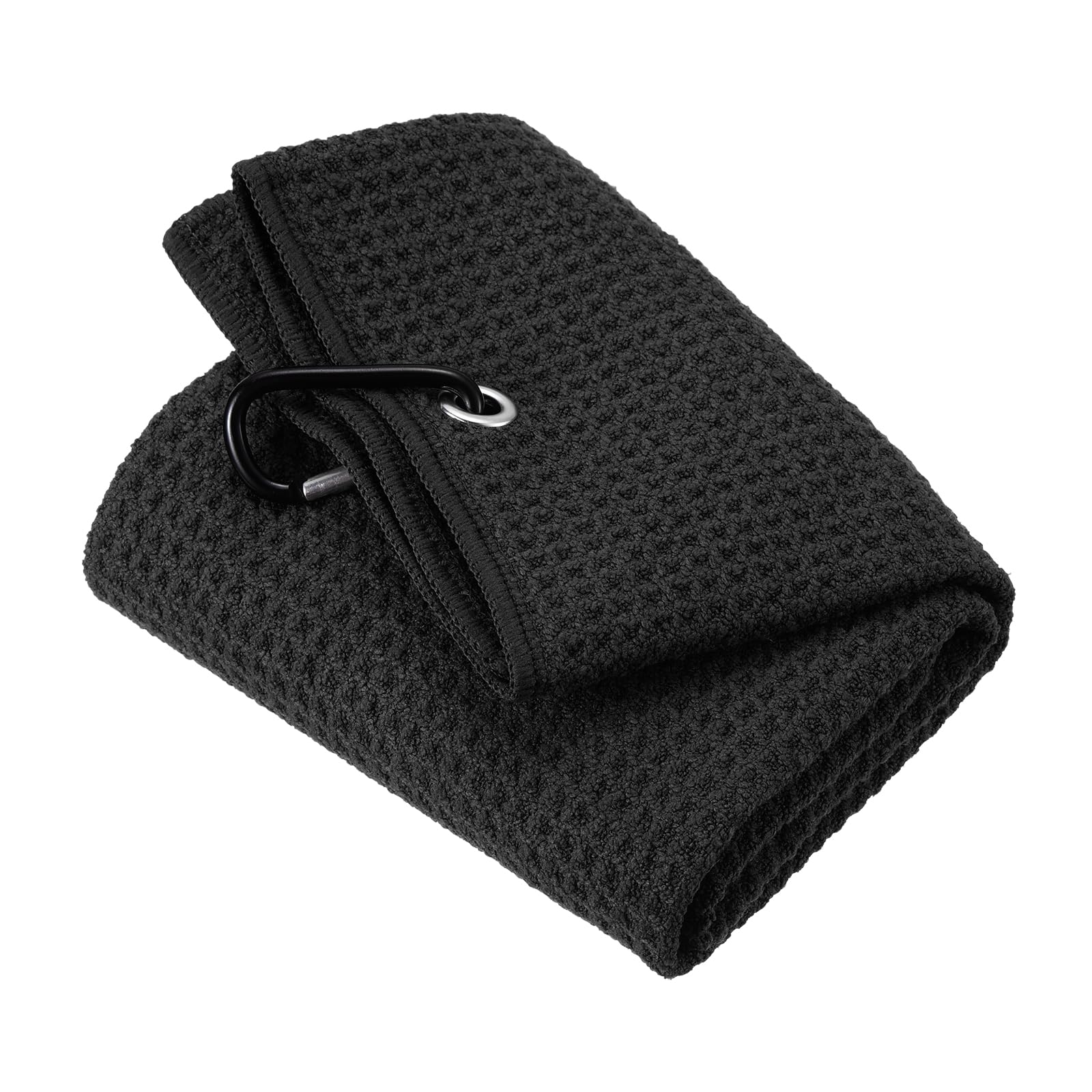 PATIKIL 20"x16" Tri-Fold Golf Towels, Waffle Pattern Towels Soft Fiber Strong Water Absorption with D Clip for Golf Lovers, Black