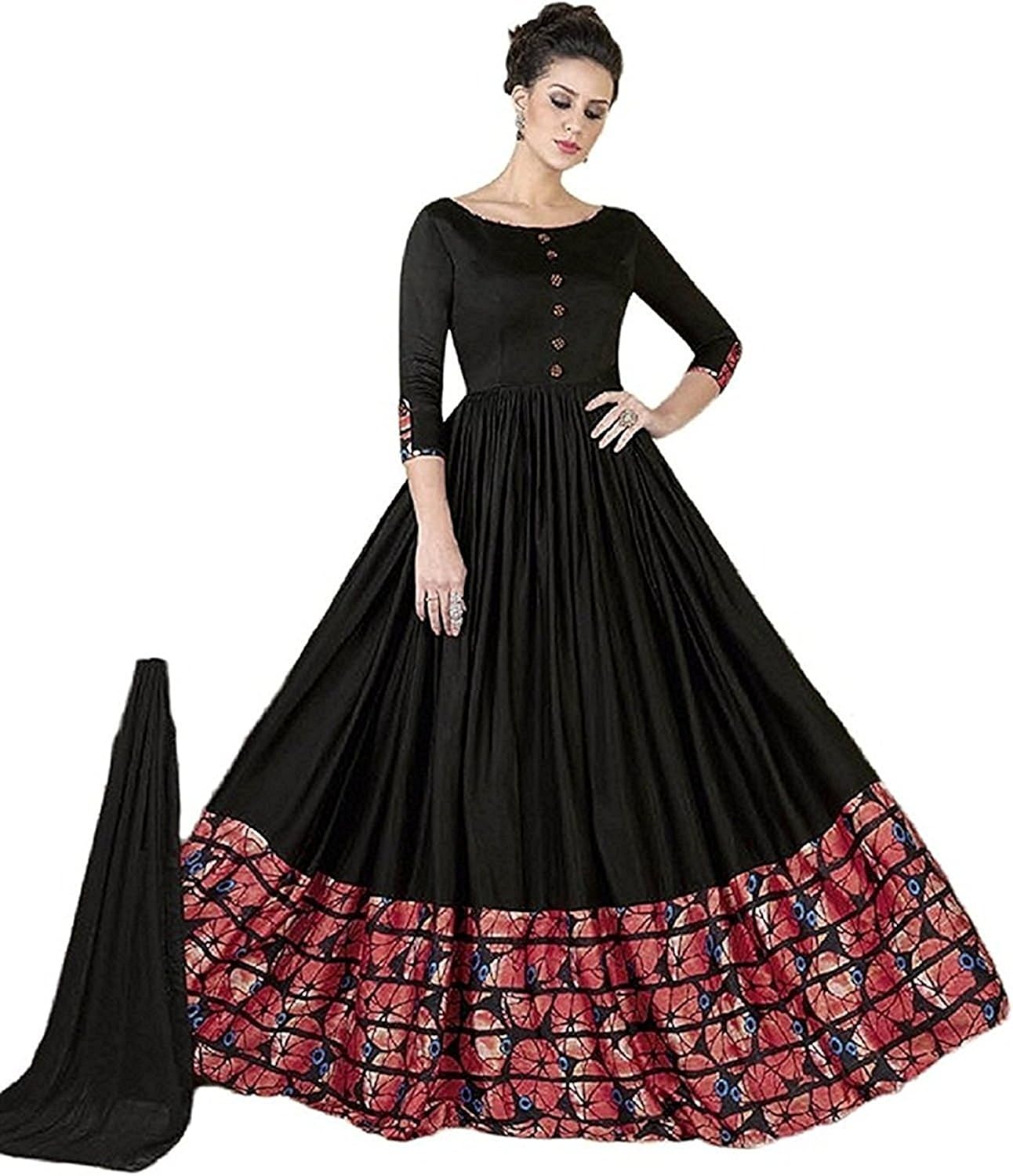 karm enterprise women long gowns party wear western (semi stitched black gown)