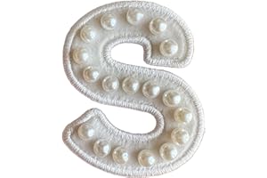 ZOOX Ivory Pearl & White Letter Varsity Initial Patches, 3M Adhesive Sticker Iron On, 2.25" Height (S)