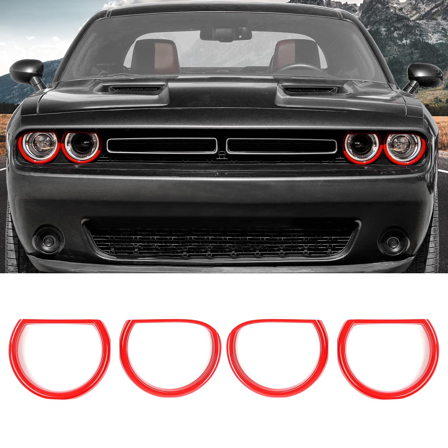 Photo 1 of RAZPOY Headlight Lamp Cover for Challenger Accessories, Front Headlight Cover Exterior Light Trim Decoration for 2015-2022 Dodge Challenger (Red)