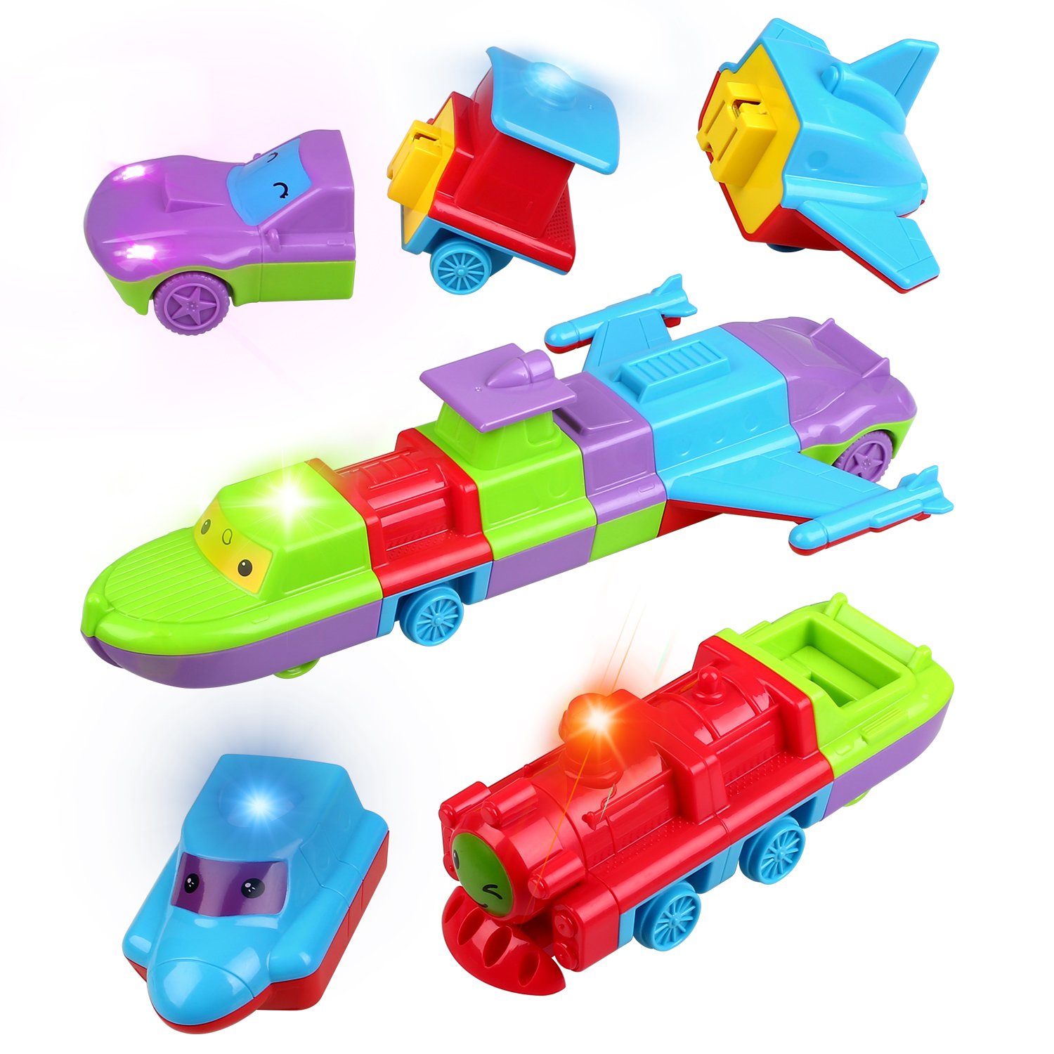 Toddler Musical Cars Toys Set Assembly Car Speedboat Train Plane Kits with Light and Music Best Gifts for Toddlers Kids by Peradix