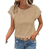 Bliwov Womens Tops Lace Cap Sleeve T Shirts,Cute Trendy Casual,Beach Vacation Outfits,Summer Spring Fashion Clothes
