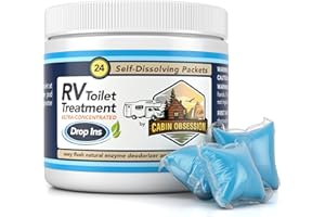 Cabin Obsession RV Toilet Treatment Drop Ins - 24 Easy Flush Self-Dissolving RV Black Tank Treatment Packets - Eliminate Odors and Break Down Waste Within Your RV Holding Tank