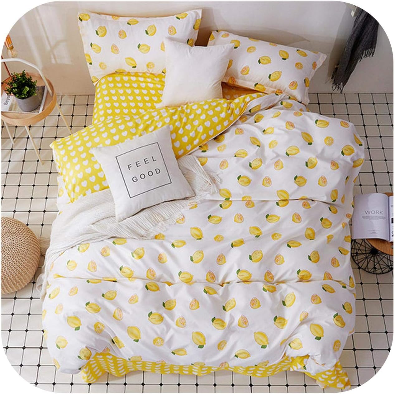Yellow Lemon Prints Bedding Set 3/4pcs Kids/Adult Bed Linen