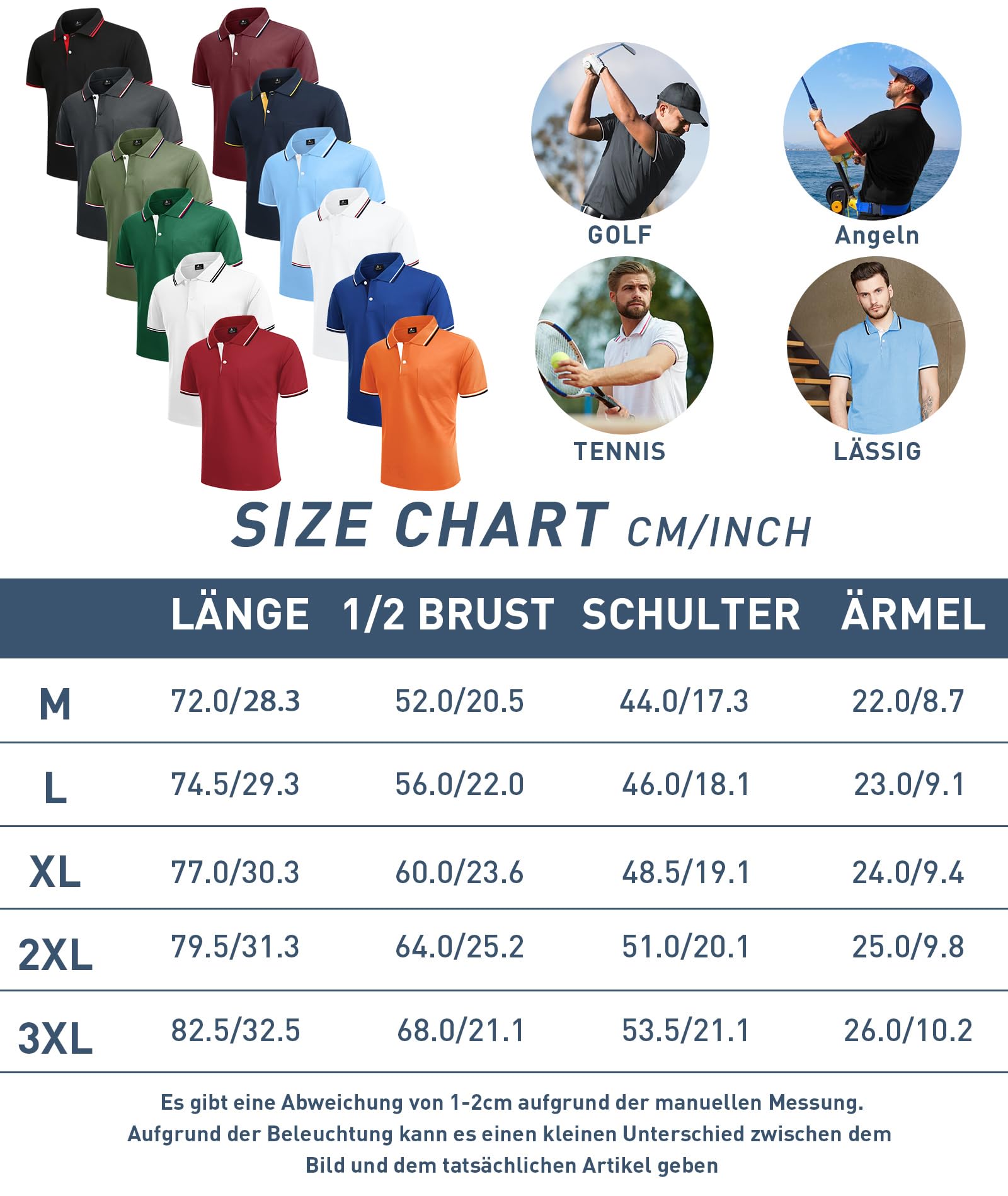 LLdress Herren Kurzarm Poloshirt Atmungsaktiv Schnelltrocknend Tshirt Freizeit Sport Sommer Poloshirts Männer Knopfleiste Polohemd 7