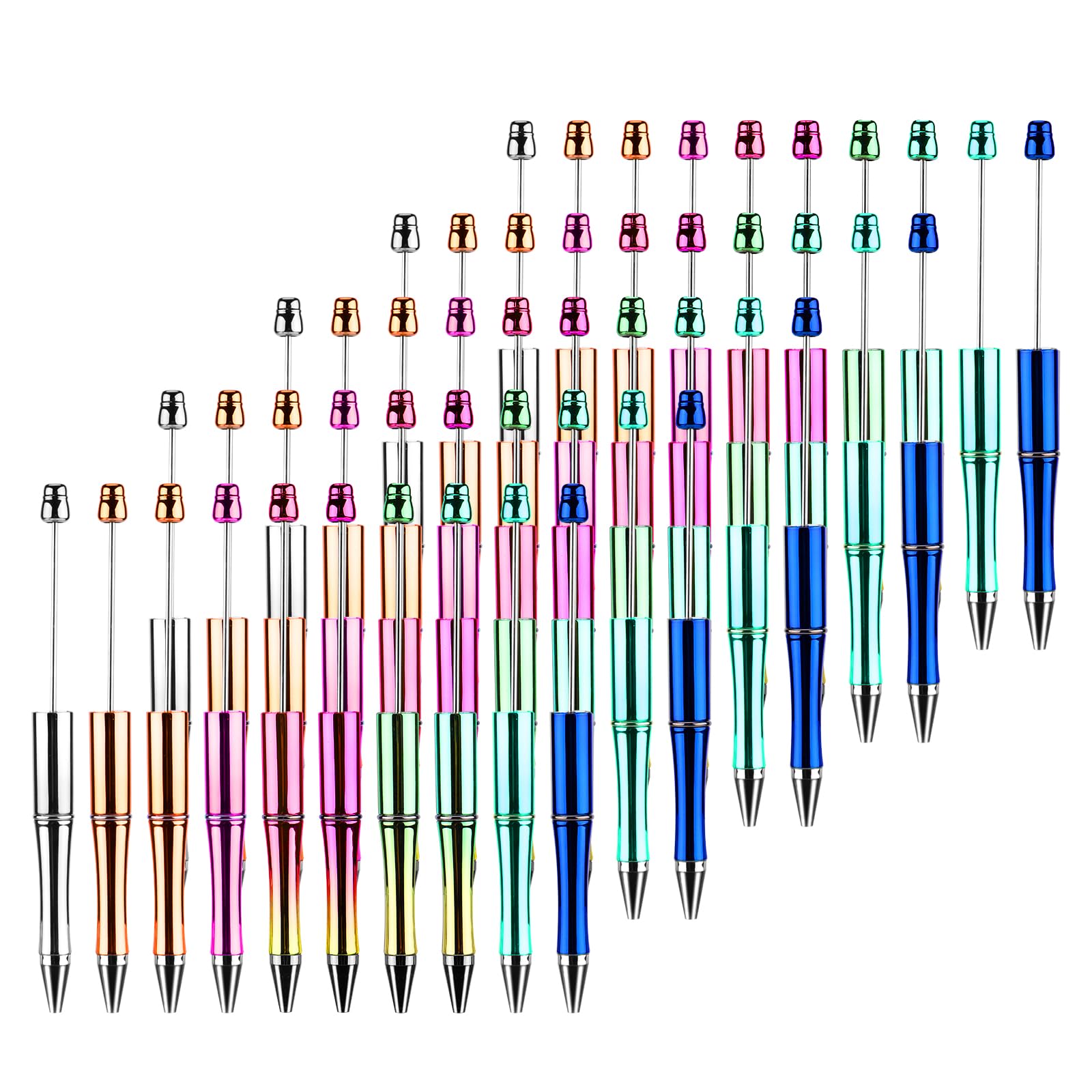 100pcs Ballpoint Beadable Pens, Plastic Beadable Pens Kit with Replacement Refills Colorful Diy Beadable Pens for Gift Office School Home Supplies