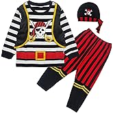 Xuomuen Toddler Kids Baby Boys Halloween Pirate Costumes Outfit with Hat, Children's Buccaneer Captain Clothes with Headpiece