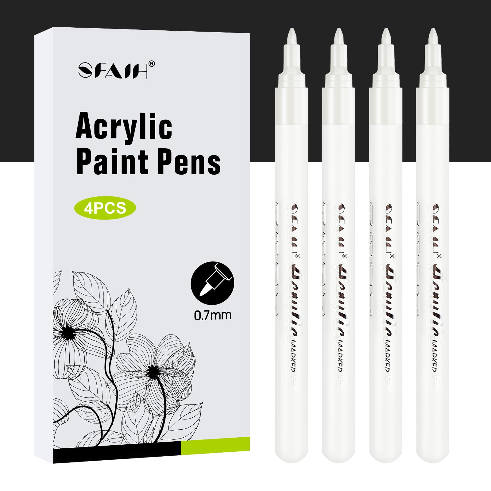 Photo 1 of SFAIH White Paint Markers Pens - 4 Pack 0.7MM Fine Tip Acrylic White Permanent Markers for Adding Highlights on Rocks, Black Paper Sketching, DIY Canvas Art Details