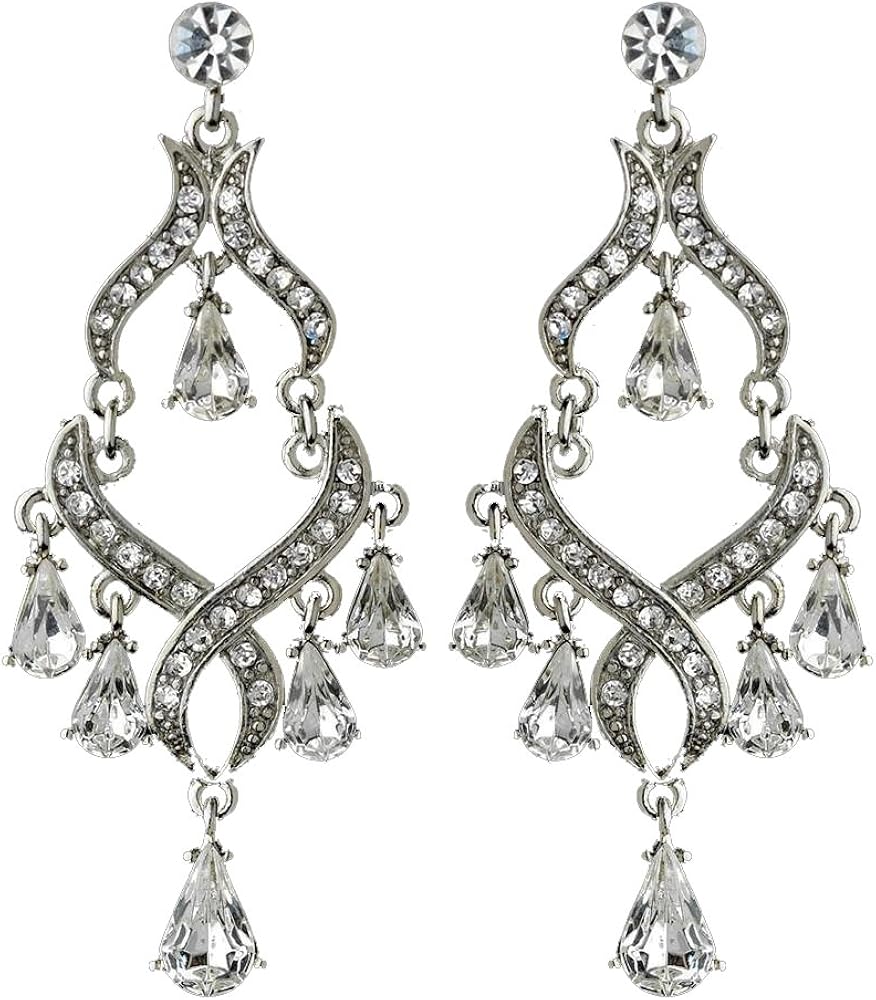 Amazon Com Rodeo Couture Bridal Silver Plated Crystal Chandelier Earrings Clear Rhinestone Crystal Earrings Rhinestone Earrings Bridal Earrings Wedding Earrings Prom Earrings Chandelier Earrings Jewelry