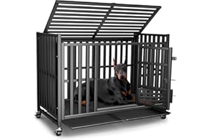 KULOBBY Heavy Duty Dog Crate, Escape-Proof Indestructible Cage for High-Anxiety Dogs, 3-Door Kennel with 4 Lockable Wheels and 2 Removable Trays Ideal for Large & Medium Breeds(43 Inch)