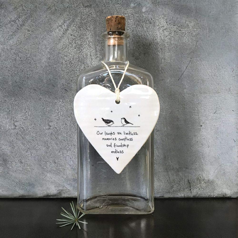 East of India Porcelain Hanging Heart 'Our laughs are limitless, memories countless and friendship endless' | Porcelain Keepsake | Birthday Gift