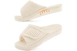 Litfun Orthopedic House Slippers for Women Adjustable Arch Support Indoor Slippers Open Toe Corduroy Bedroom Shoes