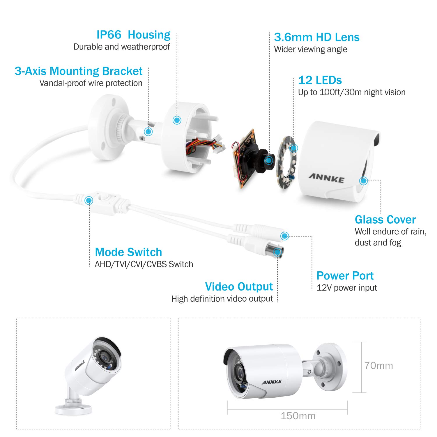 ANNKE 1080P CCTV Home Surveillance Bullet Camera, Security Camera with IP66 Weatherproof and Dustproof for Outdoor Use
