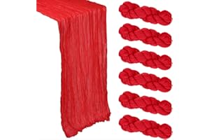 HENEGER 6 Pack Christmas Table Runner Red Cheesecloth 10Ft Gauze Cheese Cloth Table Runner 35x120 Inch Boho Sheer Rustic Fabric for Party Decor Baby Shower Wedding Centerpiece Home Holiday Decorations
