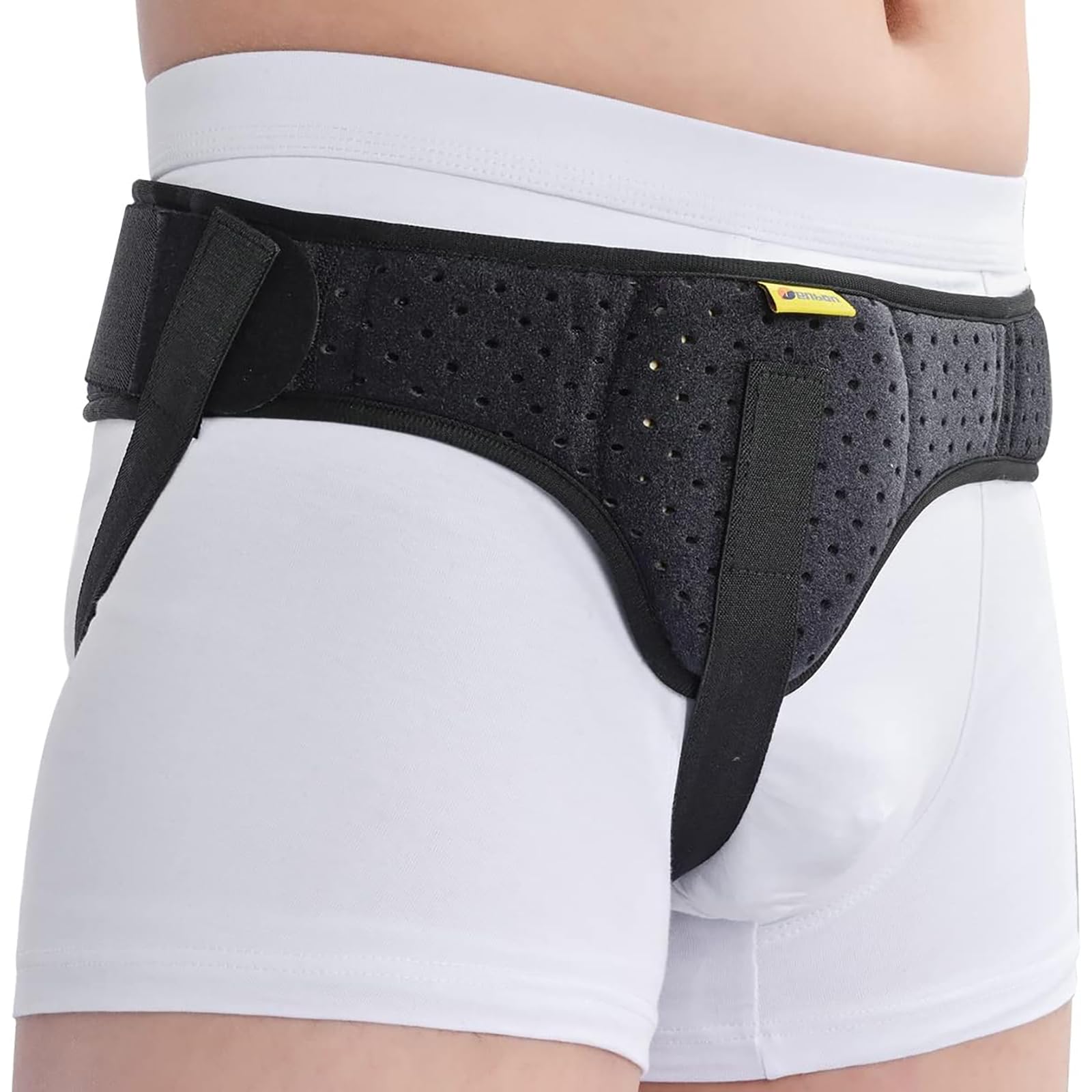 鼠径ヘルニアベルトトラス シングル 男女兼用 インギナルまたはスポーツヘルニア用 ユニセックスヘルニアサポートベルト 快適な素材（脱腸帯）商品画像