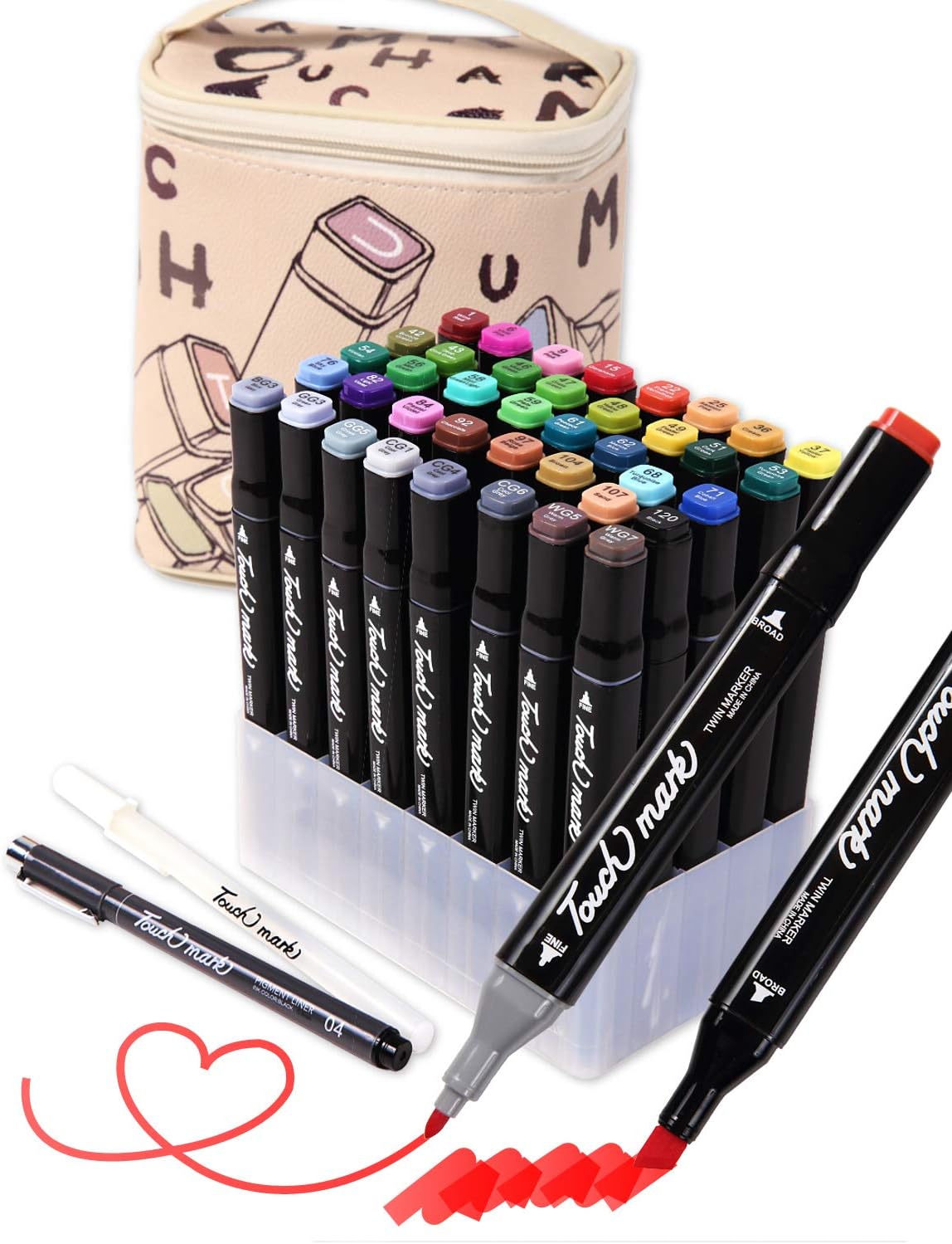 Amazon Co Jp Lucrubun マーカーペン 40色 セット ペンスタンド ホワイト ライナーペン 付き イラストマーカー アルコールマーカー おもちゃ