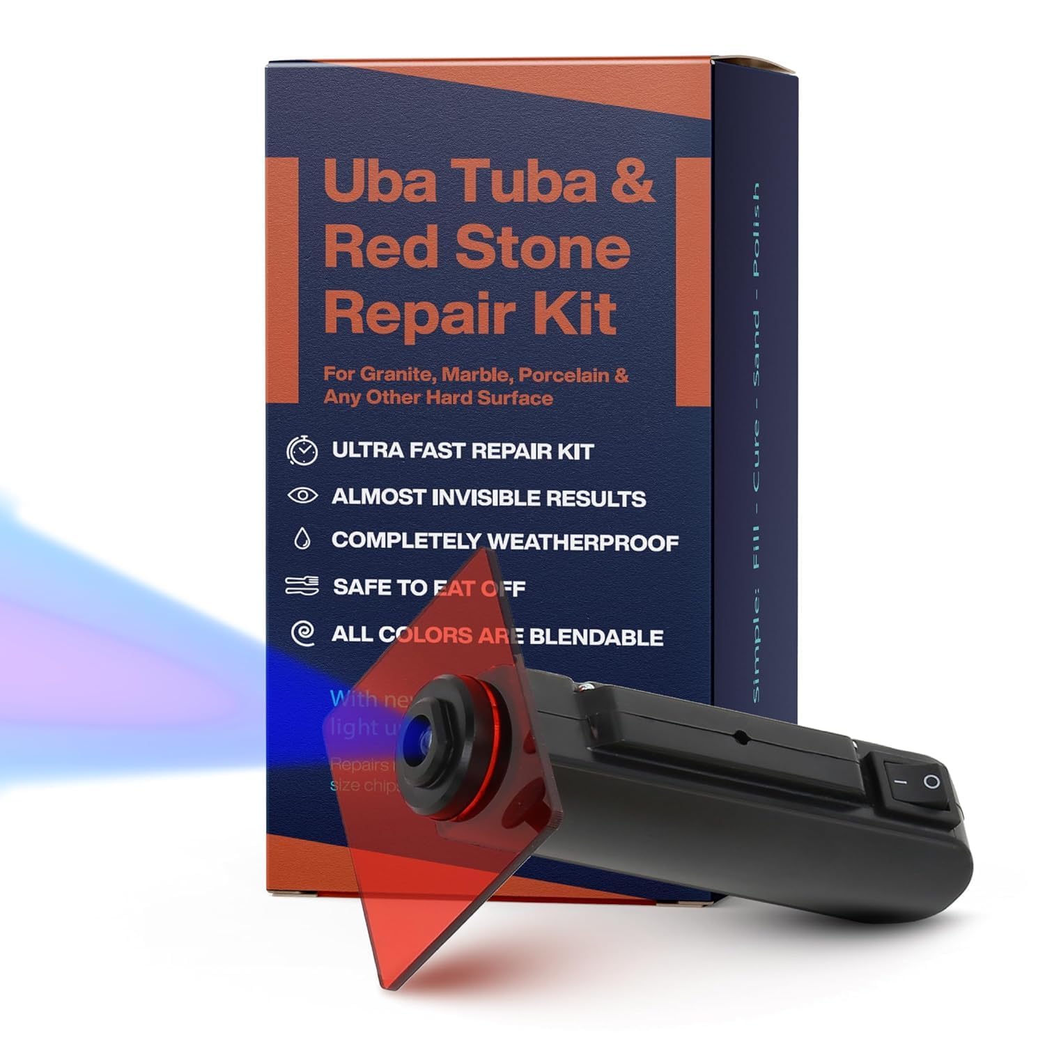 Uba Tuba & Black Stone Repair Kit (Red, Black & Clear Color) - Ideal as Granite I Works Great as Quartz Countertop I Also For Ceramic, Tile and Porcelain