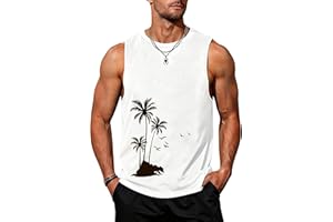 Mens Beach Tank Tops Summer Hawaii Vacation Graphic Muscle Palm Tree Sleeveless Shirts