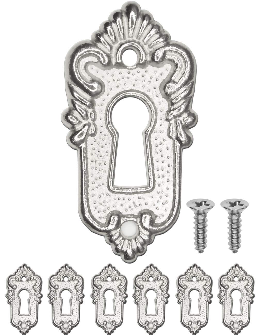 Fuxxer Lock Rosette Set of 6 - Antique Key Plates for Locks - Vintage Brass Design - Includes Screws - 37 x 24 mm - Silver