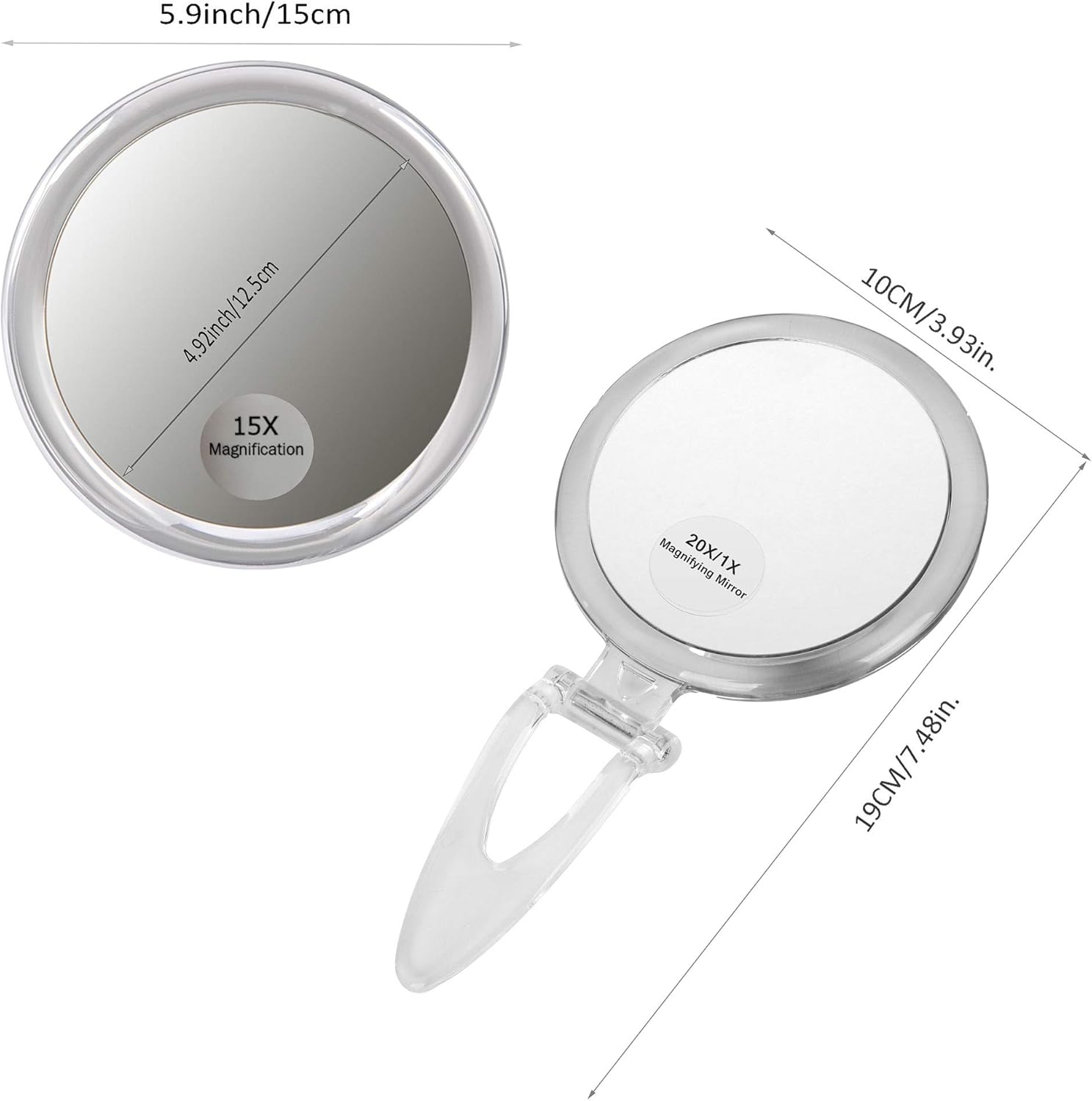 Beauty Planet 20X & 15X Magnifying Mirror Set Combo,6Inch 15X Magnified Mirror with 3 Suction Cups, 4 Inch 20X/1X Makeup Mirror with Handheld/Stand, Use for Makeup Application(Combo): Furniture & Decor
