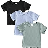 3 Pack Kids & Toddler Baby Unisex Puff Sleeve Shirt, Girl Boy Crewneck Cotton T Shirt, Pure Color Basic Tees 6M-5Y