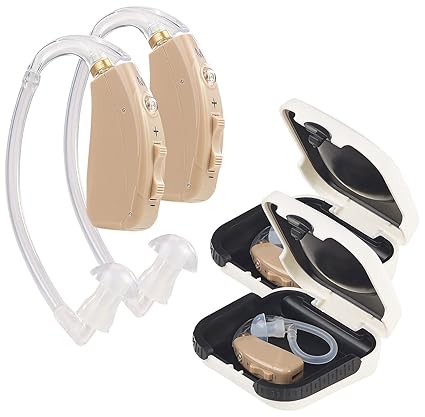 newgen medicals Hörgerät: Akku-HdO-Hörverstärker HV-633, zwei Klangkulissen-Modi, 33 dB, 2er-Set (Accu Hörgerät)