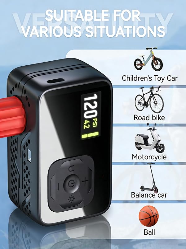 Bomba De Bicicleta Eléctrica, Bomba De Aire Portátil De Alta Presión De 120 PSI para Bicicletas Pequeñas con Medidor Digital para Válvulas Presta Y Schrader De Bicicletas De Carretera