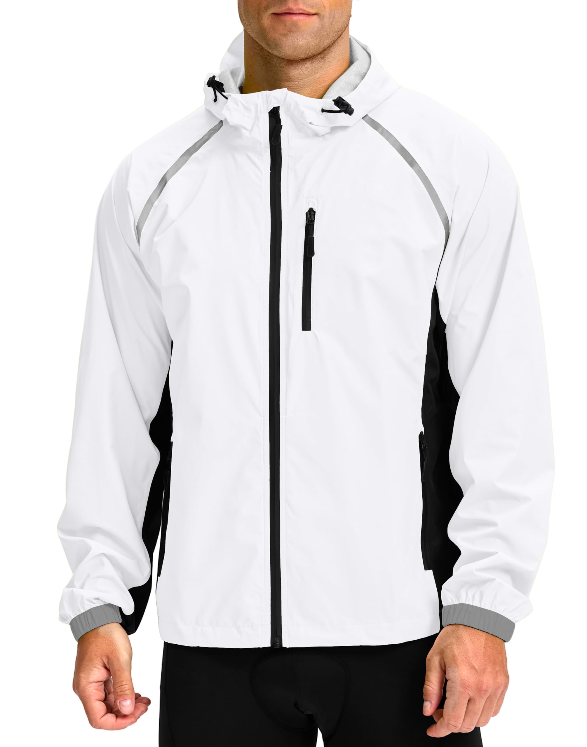 Photo 1 of *Dirty item* Men's Cycling Rain Jackets Waterproof Running Bike Windbreaker Hooded Reflective Biking Windproof Bicycle Riding(White/Black,XXL)
