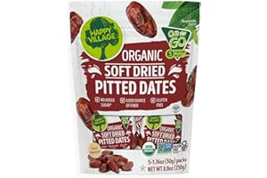 Happy Village Organic Soft Dried ;Pitted Dates On the Go - 3 Bags (15 Individual Portion Packs) Healthy, Dried Fruit Snack Packs, ORGANIC, NON-GMO, GLUTEN FREE